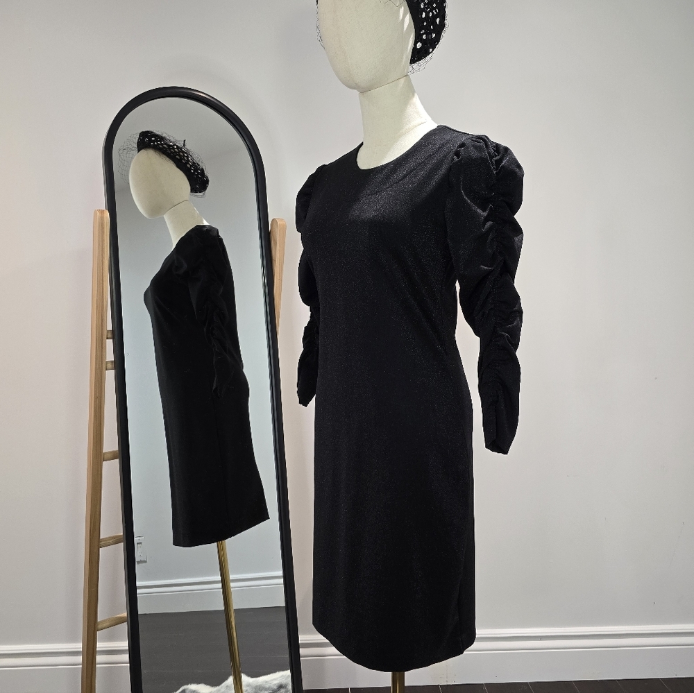 Selected Femme Elegant Black Ruched Sleeve Dress Small